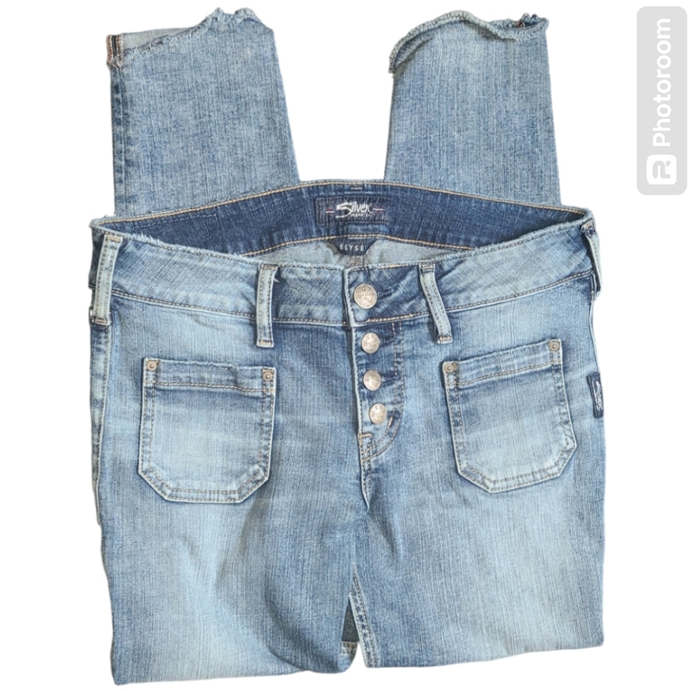 Silver Jeans Co. ELYSE skinny CROP W29/L25 stretchy‎ button fly Light wash